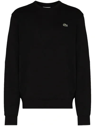 Lacoste Crocodile-embroidered Cotton Sweatshirt In Black