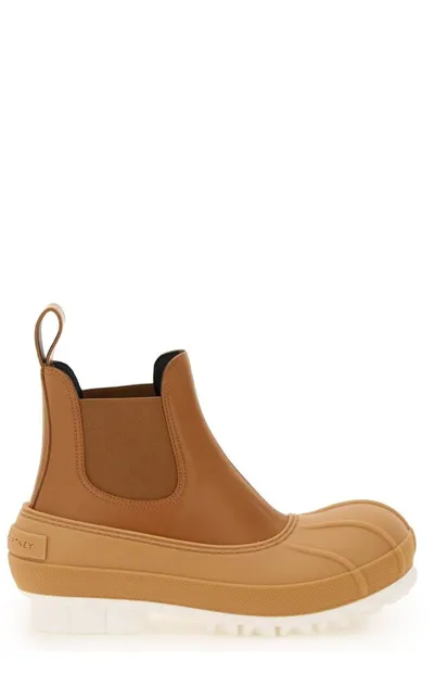 Stella Mccartney Duck Rubber-trimmed Vegetarian Leather Chelsea Boots In Brown