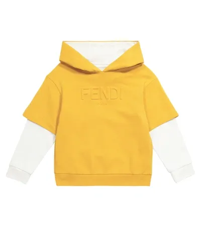 Fendi Kids' Embossed-logo Long-sleeve Hoodie In Yellow