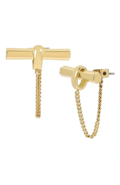 Allsaints Toggle Bar Front Back Earrings In Gold