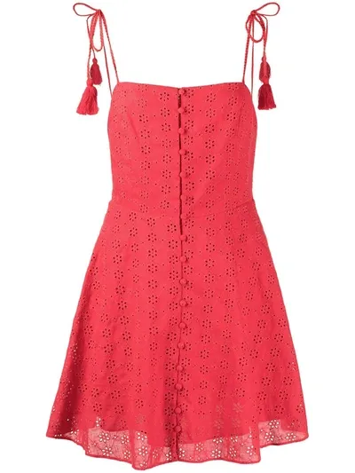 Alice And Olivia Glinda Button-detailed Broderie Anglaise Linen Mini Dress In Ruby