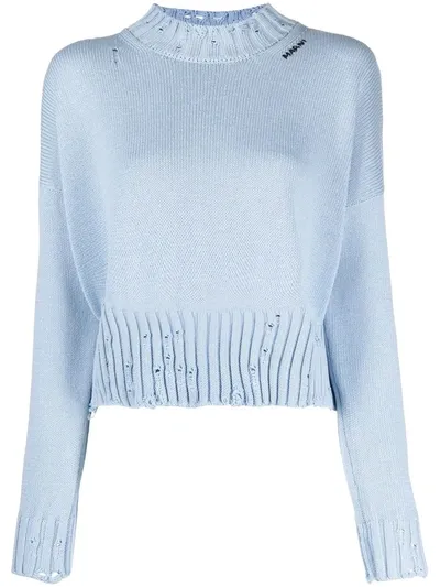 Marni Distressed Cropped Sweater In Blue