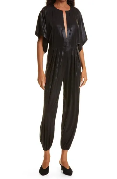 Norma Kamali Rectangle Velour Jogger Jumpsuit In Black