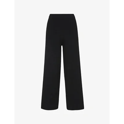 Whistles Womens Black Knitted Wide-leg Trousers 16 In Navy