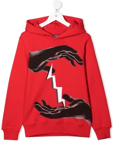 Neil Barrett Kids' Printed Cotton Sweatshirt Hoodie In Red