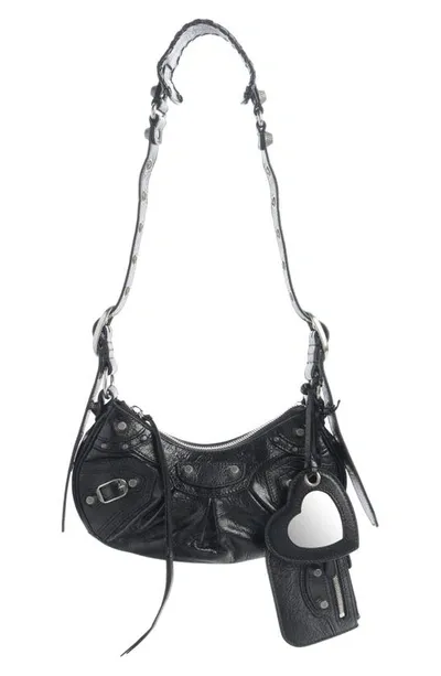 Balenciaga Le Cagole Xs Embellished Croc-effect Leather Shoulder Bag In Black