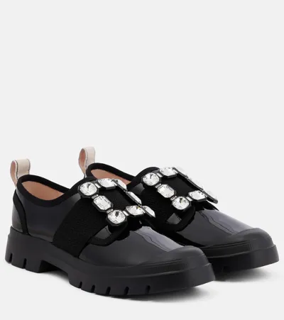 Roger Vivier Black Viv' Rangers Patent Leather Loafers With Rhinestone Buckle In Nero