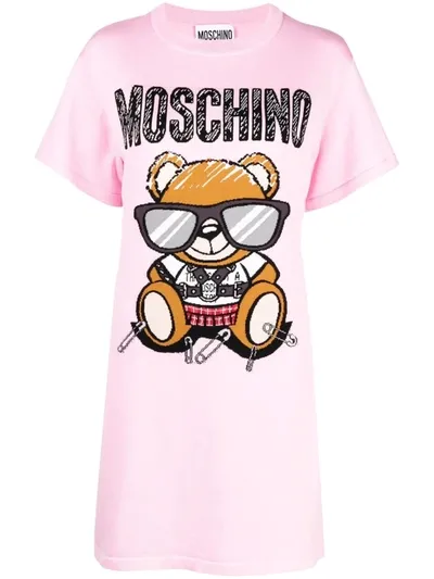 Moschino Teddy Bear Intarsia T-shirt Dress In Pink