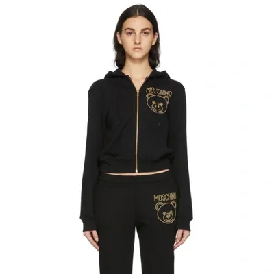 Moschino Studded Bear Logo Zip Hoodie In Black