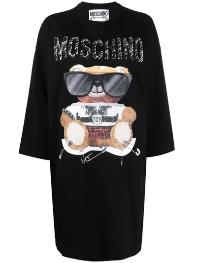 Moschino Teddy Bear Print Jersey Dress In Fuchsia