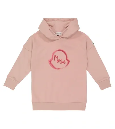 Moncler Kids' Logo Print Hooded Cotton Sweat Dress In Pink