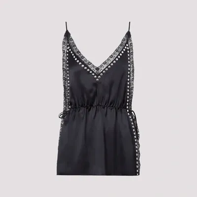 Miu Miu Black Silk Mini Dress With Lace And Studs