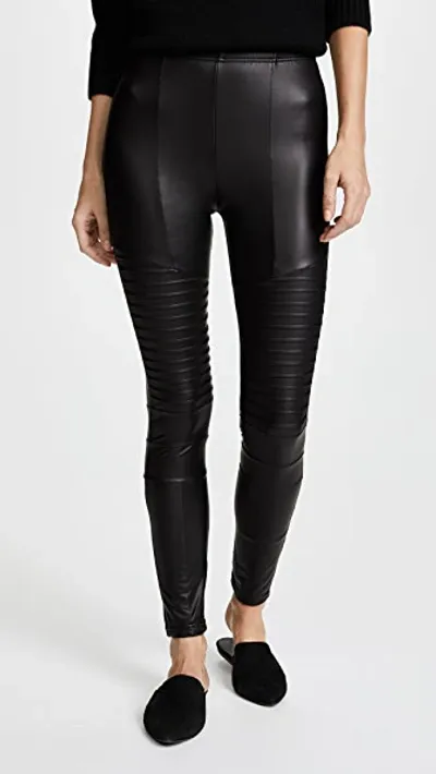 Plush Fleece Lined Faux Leather Moto Leggings In Black