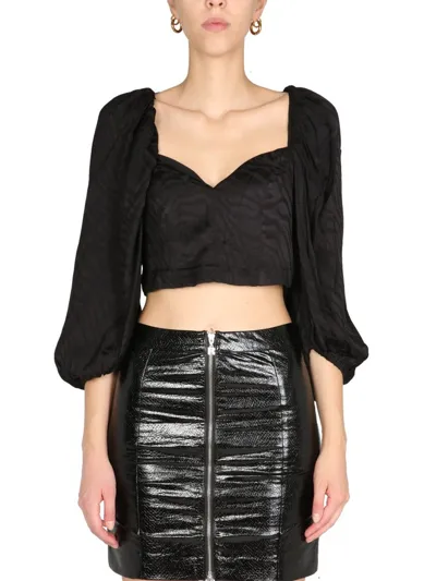 Rotate Birger Christensen Rotate Irina Cropped Blouse In Black