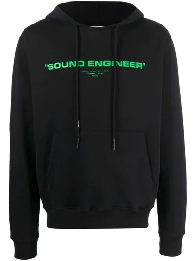 Off-white Graphic-print Long-sleeve Hoodie In Black Brilliant Green