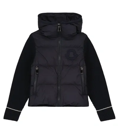 Moncler Kids' Knit-sleeve Down Jacket In 蓝色