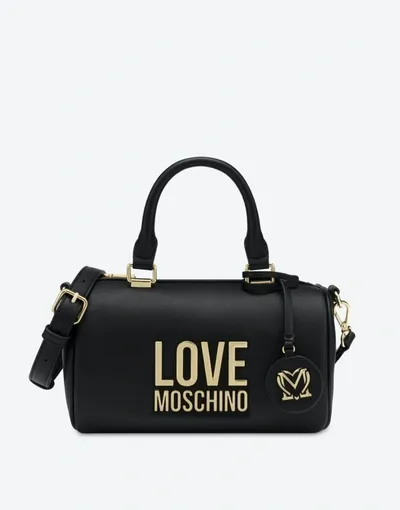 Love Moschino Gold Metal Logo Trunk Bag In Black