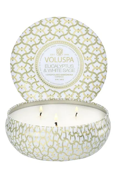 Voluspa Eucalyptus & White Sage Three Wick Tin Candle 12 Oz.