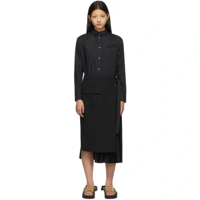 Sacai Black Pleated Suiting Mix Dress