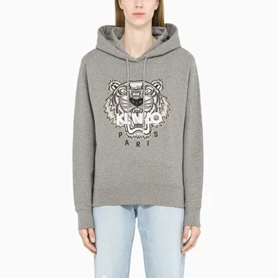 Kenzo Gray Hoodie With Contrasting Embroidery In Grey