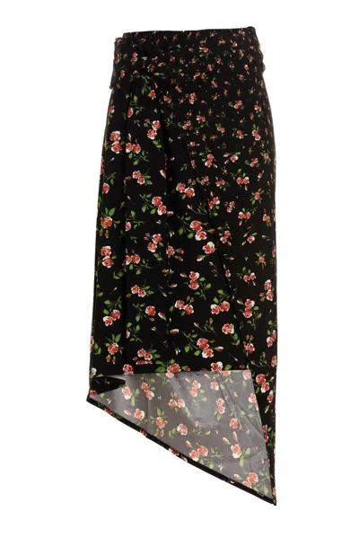 Rabanne Floral-print Asymmetric Skirt In Black