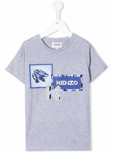 Kenzo Teen Logo-print Organic-cotton T-shirt In Grigio