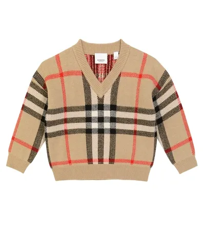 Burberry Kids' Denny Jacquard Check Wool & Cashmere Sweater In Beige