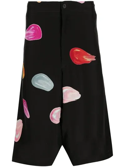 Yohji Yamamoto Tears Print Bermuda Shorts In Black