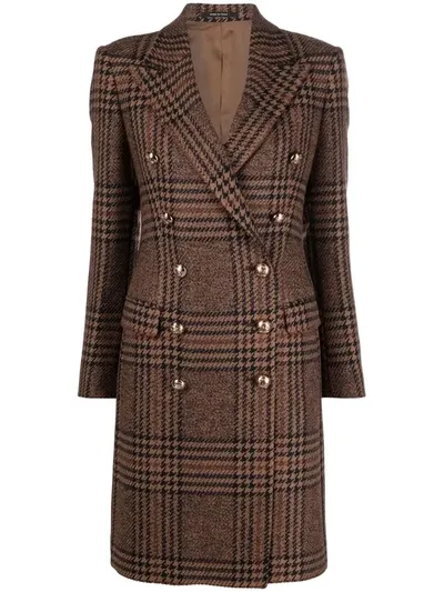 Tagliatore Becky Double-breasted Tartan Coat In Braun