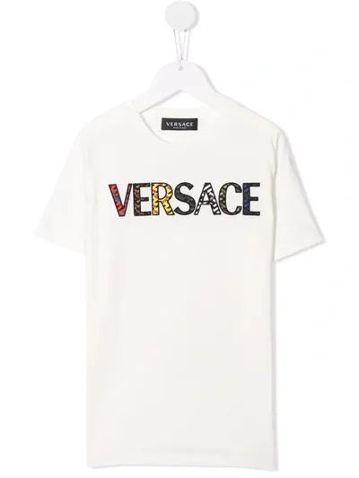 Versace White T-shirt With Multicolor Print Kids