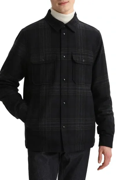 Woolrich Quilted Down Check Overshirt In Blue