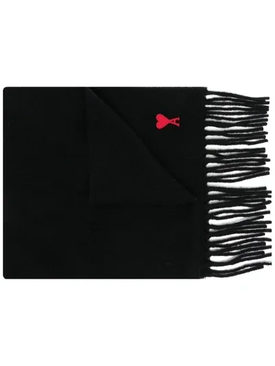 Ami Alexandre Mattiussi Ami Ami De Coeur Fringed Scarf In Black