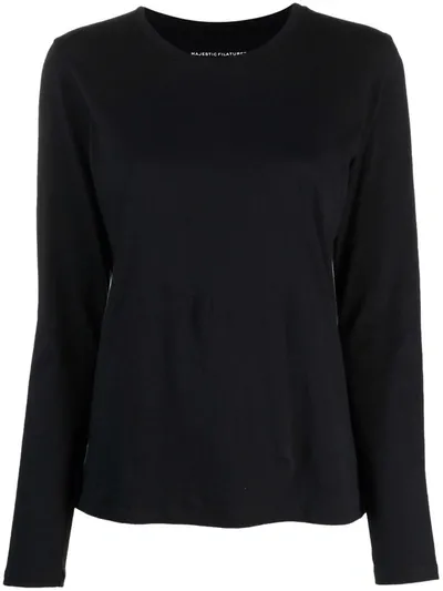 Majestic Finished-edge Long-sleeved T-shirt In Schwarz