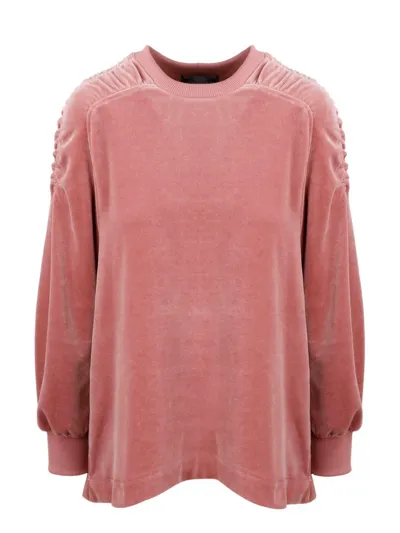 Alberta Ferretti Ruched Shoulder Crewneck Sweatshirt In Pink