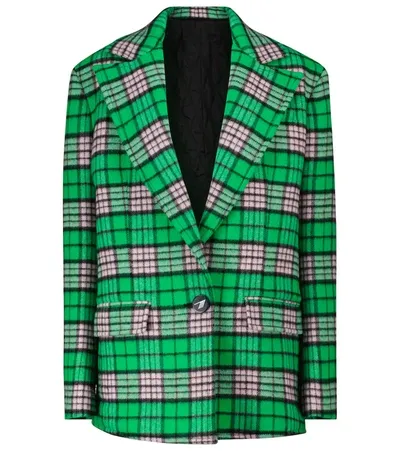 Attico Check-pattern Oversized Peacoat In Green