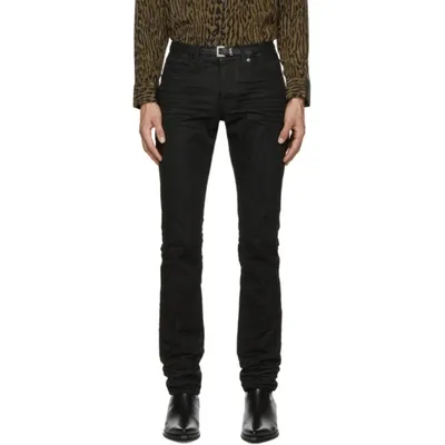 Saint Laurent Black Oily Coated Slim-fit Jeans In 1076 Coated Black