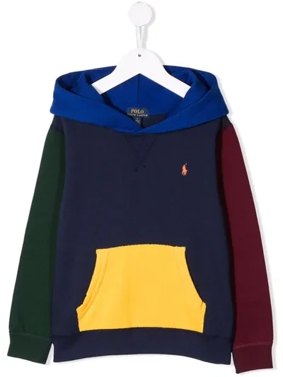 Ralph Lauren Kids' Colour-blocked Polo Pony Hoodie In Blue