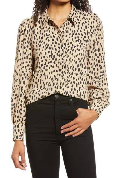 Vince Camuto Abstract Animal Print Long Sleeve Blouse In Khaki Haze