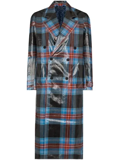 Charles Jeffrey Loverboy Tartan-check Wool-blend Trench Coat In Blue