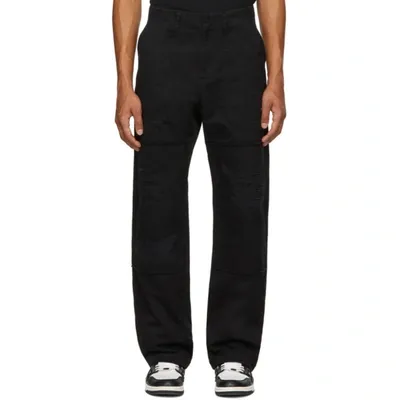 Marcelo Burlon County Of Milan Black Twill Distressed Trousers In Black/white