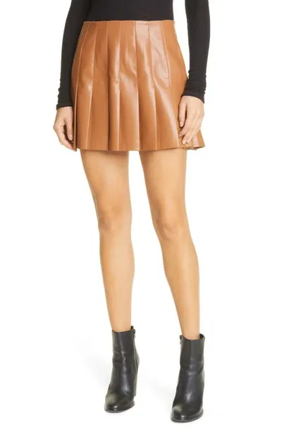 Alice And Olivia Carter Vegan Leather Pleated Mini Skirt In Camel