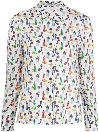 Alice And Olivia Willa Passport Stace Print Silk Blouse