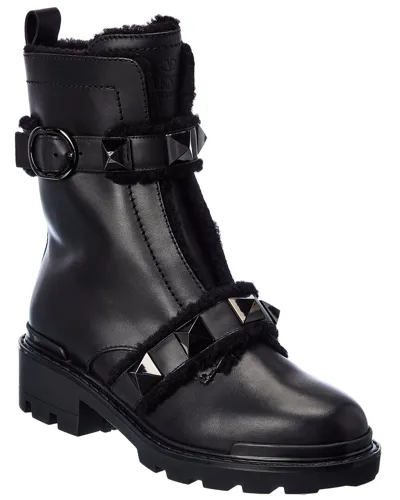 Valentino Garavani Roman Stud Lug Combat Boot In Black