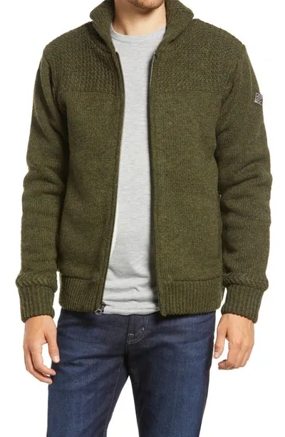 Schott Lined Wool Zip Sweater In Moss