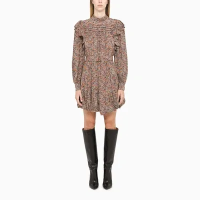 Ulla Johnson Printed Silk Short Dress In ["burgundy", "orange", "print"]