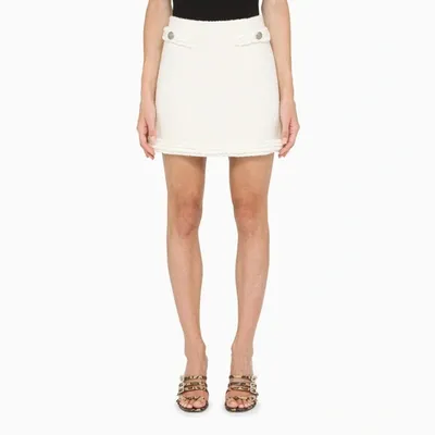 Blumarine Ivory Mini Skirt With Logoed Buttons In White