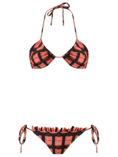 Amir Slama Printed Triangle Bikini Set In Black