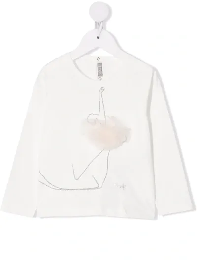 Il Gufo Ballerina Long-sleeve Cotton Top In 白色