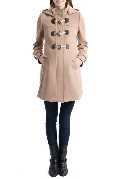 Kimi And Kai Paisley Wool Blend Maternity Duffle Coat In Camel