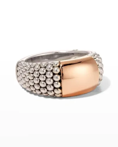 Lagos 18k Rose Gold & Sterling Silver High Bar Two Tone Beaded Statement Ring